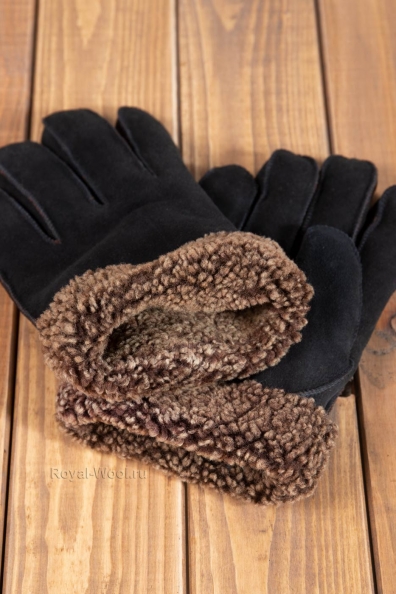 Мужские меховые черные перчатки 106-4-9