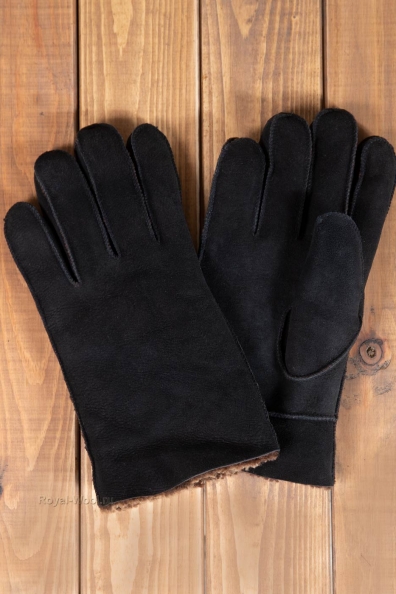 Мужские меховые черные перчатки 106-4-9