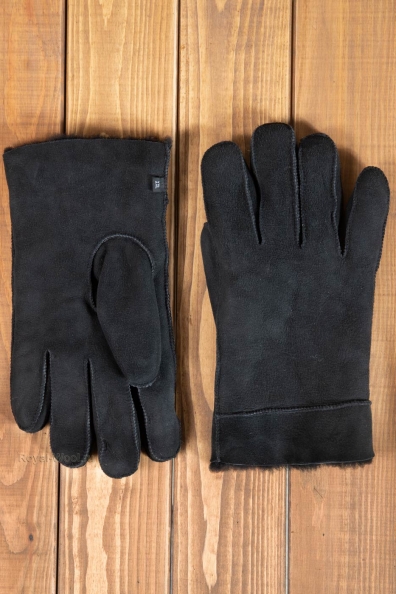 Мужские меховые темно-серые перчатки 106-4-10