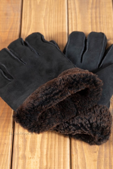 Мужские меховые темно-серые перчатки 106-4-10