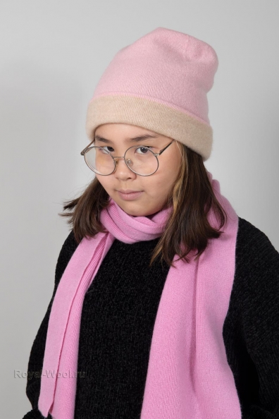 Розовая двухсторонняя шапка для девочек 750-4-34Y