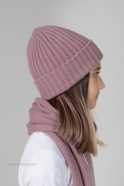 Розовая шапка из кашемира для девочки 750-1-13Y