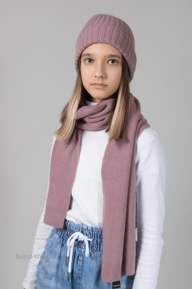Розовая шапка из кашемира для девочки 750-1-13Y