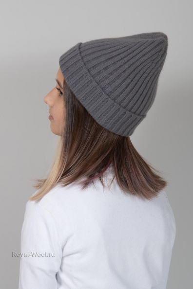 Серая кашемировая шапка с отворотом 750-1-20Y