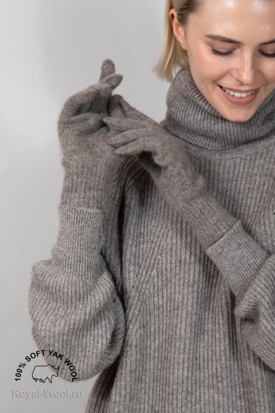 Серые перчатки женские шерсть яка 106-34-2