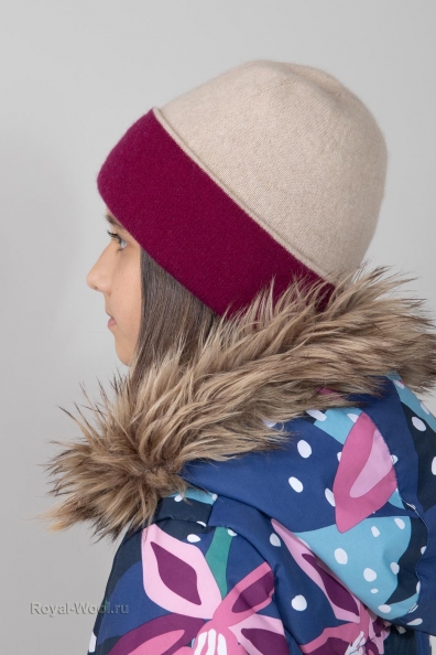 Шапка двухцветная фуксия/бежевая 750-4-21Y