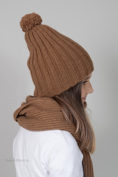 Шапка шерстяная «кэмел» с помпоном 193-SL-2Y
