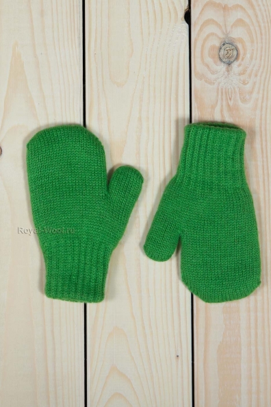 Шерстяные зеленые детские варежки 107-9-5
