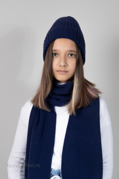 Синяя кашемировая шапка однослойная 750-2-4Y
