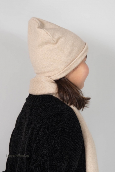 Светло-бежевая шапка бини для девочки 750-5SY