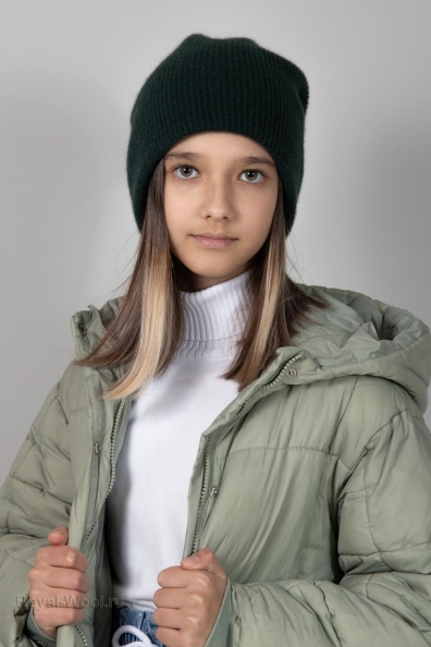 Зеленая кашемировая шапка для девочки 750-4-37Y