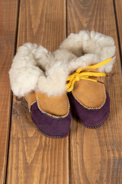 Желтые детские пинетки из овчины 108-0-2