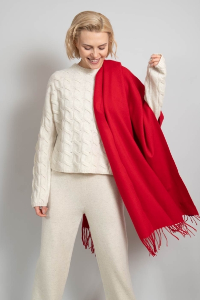 Красный яркий палантин 154-5-19