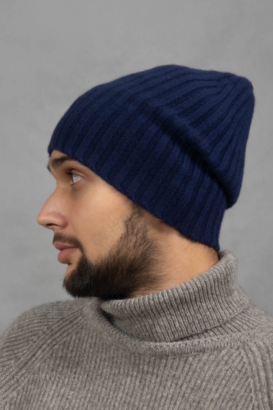 Мужская синяя шапка кашемир 750-2-4M