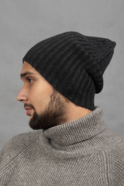 Шапка мужская из кашемира серый графит 750-1-18M