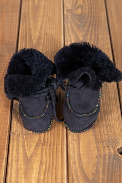 Темно-серые детские пинетки из овчины 108-0-3