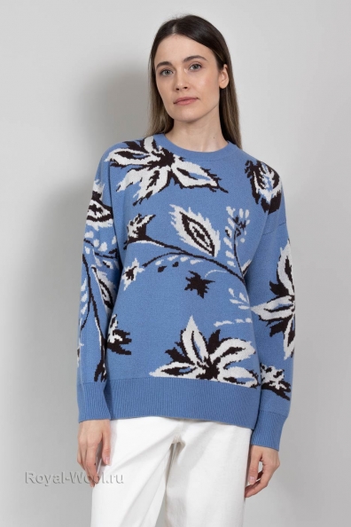 Голубой джемпер женский принт жакард 702-G-blue
