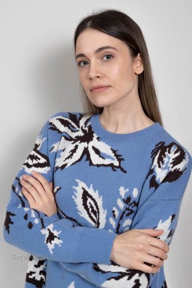 Голубой джемпер женский принт жакард 702-G-blue