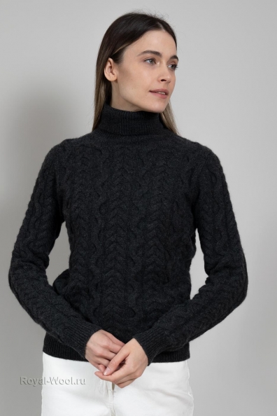 Свитер кашемир графит в косичку 705-G-grey