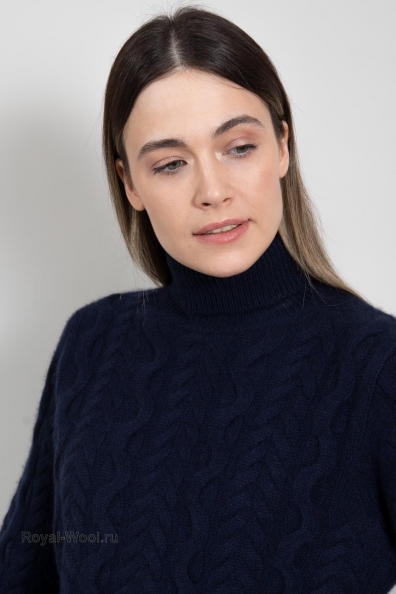 Свитер кашемир в косичку синий 705-G-blue