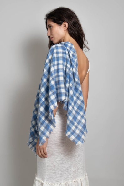 Клетчатый голубой платок кашемир 154-7G