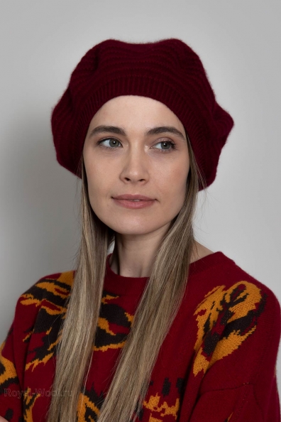 Берет кашемировый бордовый 750-M-burgundy