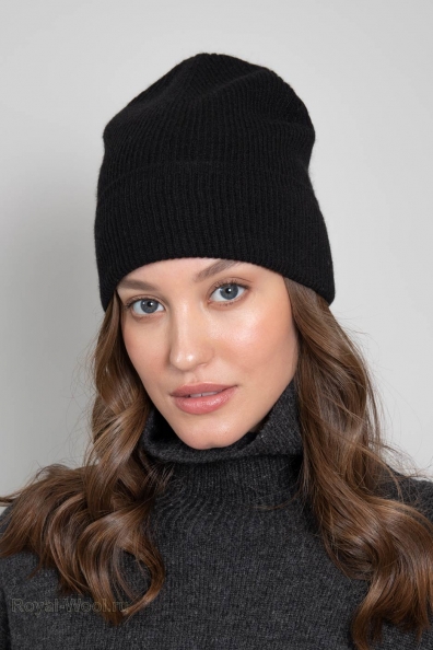 Шапка кашемир черная в рубчик 750-E-black