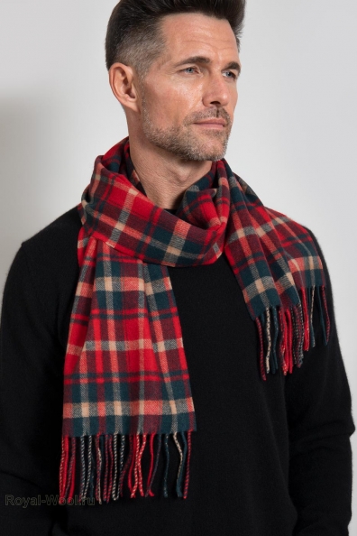 Красный мужской шарф в клетку с кистями 760-21-M