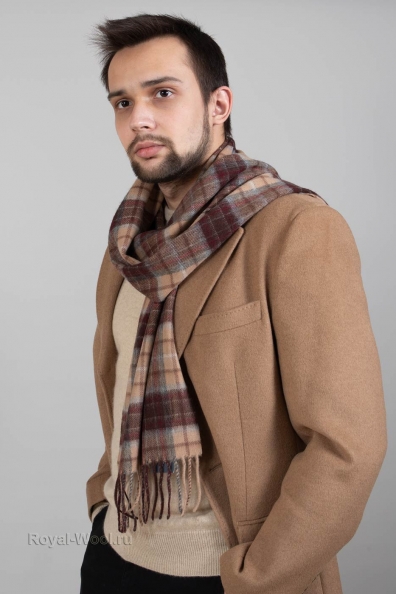 Кашемировый шарф в бежевую клетку 760-9-M