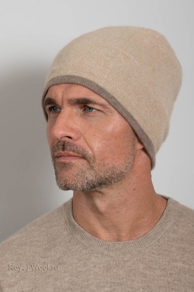 Мужская бежевая шапка двухсторонняя 750-SFM