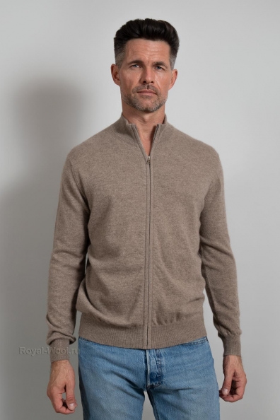 Мужской бежевый джемпер на молнии 713-1EM-beige