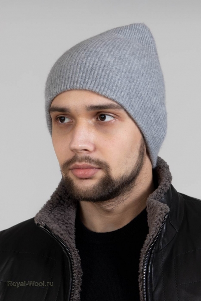 Серая мужская шапка из кашемира 750-1-9M