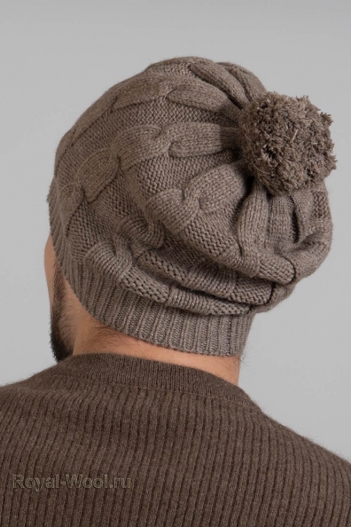 Шапка с рисунком, помпоном из шерсти яка 195-91-M