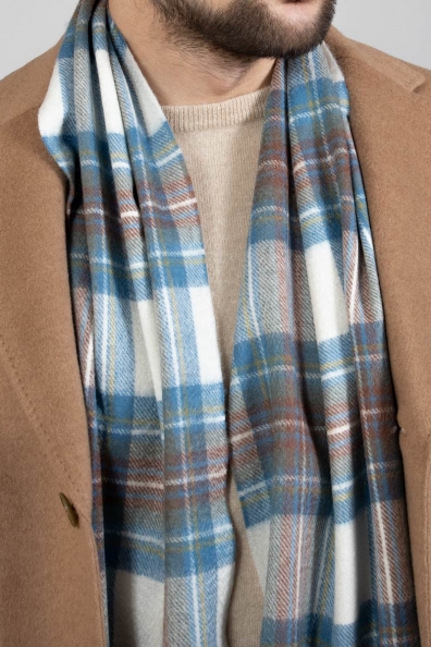 Шарф кашемировый мужской голубая и белая клетка 760-13-M