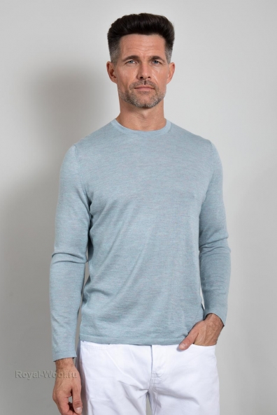 Мужской серо-голубой джемпер кашемир-шёлк 701-GM-blue