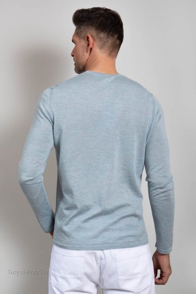 Мужской серо-голубой джемпер кашемир-шёлк 701-GM-blue