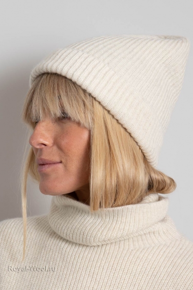 Шапка шерстяная женская молочного цвета 195-3-ULW