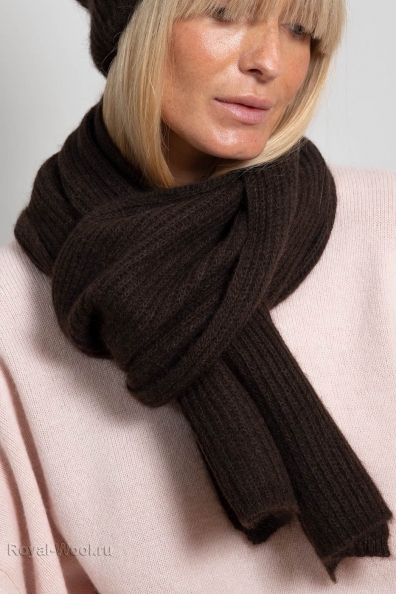 Шарф из шерсти яка коричневый вязаный 196-1-B