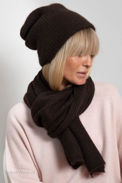 Шарф из шерсти яка коричневый вязаный 196-1-B