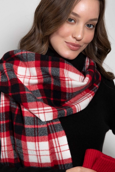 Шарф кашемировый красно-белая клетка 760-54