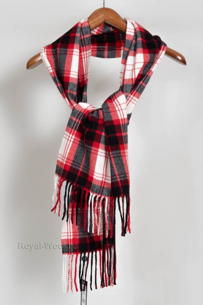 Шарф кашемировый красно-белая клетка 760-54