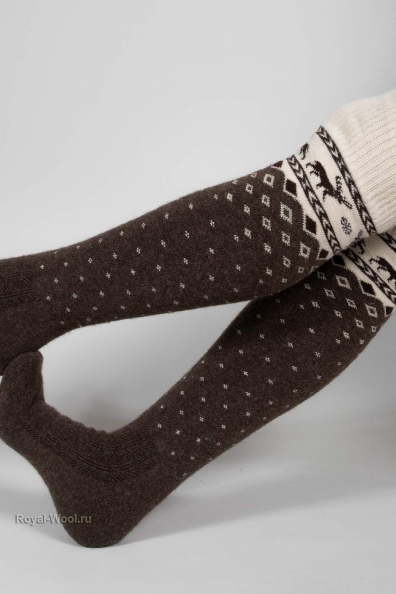 Гольфы шерстяные женские бежево-коричневые 099-5-6