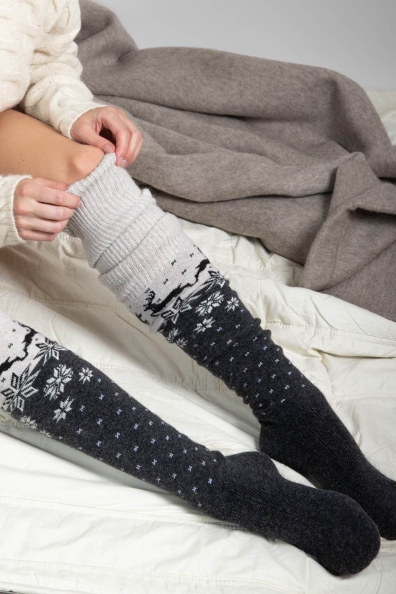Гольфы шерстяные женские серые с рисунком 099-5-7