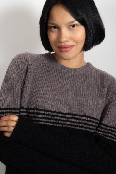 Женский теплый джемпер шерсть яка двухцветный 1911-24MT-W