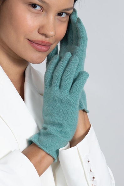 Кашемировые перчатки цвета морской волны 106-7-21