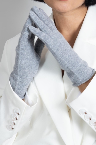 Кашемировые серо-голубые перчатки 106-7-24