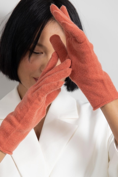 Кашемировые женские перчатки коралловые 106-7-20