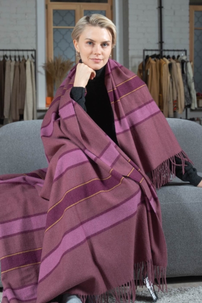 Кашемировый плед фиолетово-розовый 145х180 125-2