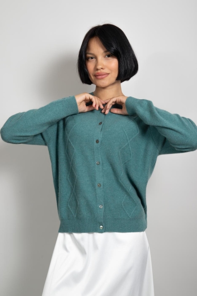 Женский кардиган сине-зеленый на пуговицах 713-BB-1