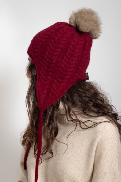 Кашемировая шапка с ушками бордовая 750-4BB-2